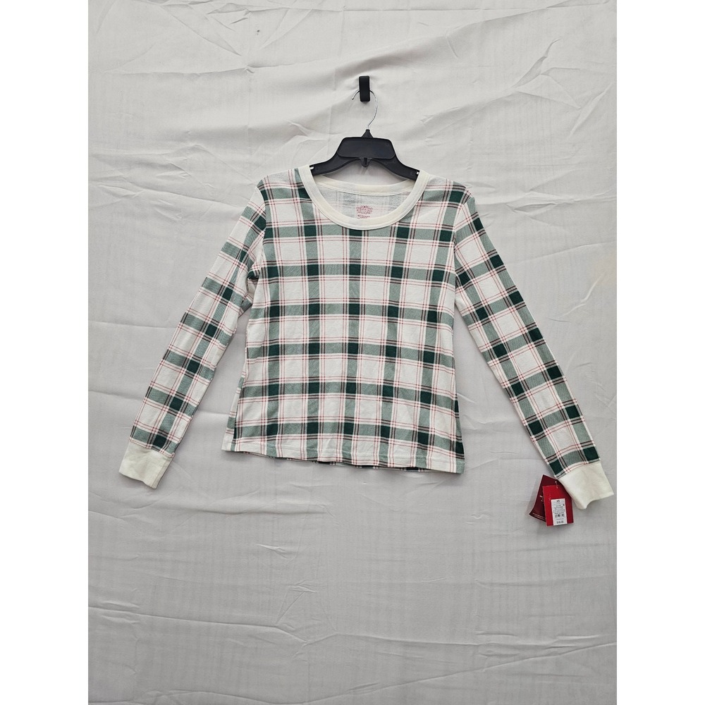Wondershop Target Womens Pajama Top XS Cream Green Red Plaid Cotton 020184390